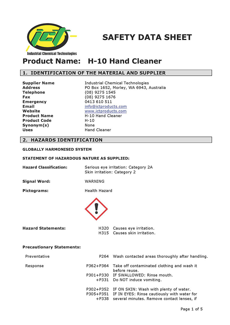 H-10 MSDS